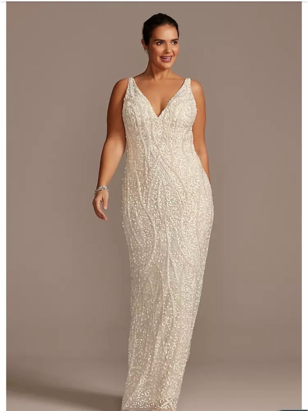 NWT!! Beaded V-Neck Column Style Wedding Dress
